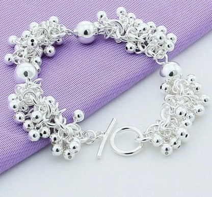 925 Sterling Silver Grapes More Beads Fashion Women Wedding Engagement Charm Bracelet