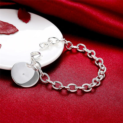 925 Sterling Silver Circle Tag Woman Fashion Wedding Engagement Party Bracelet