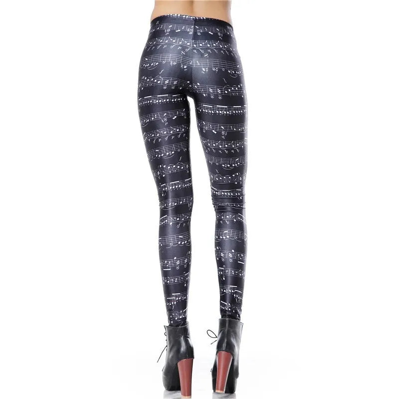 High Waist Sexy Music Note Sheet Digital Printed Fitness Leggings Pants