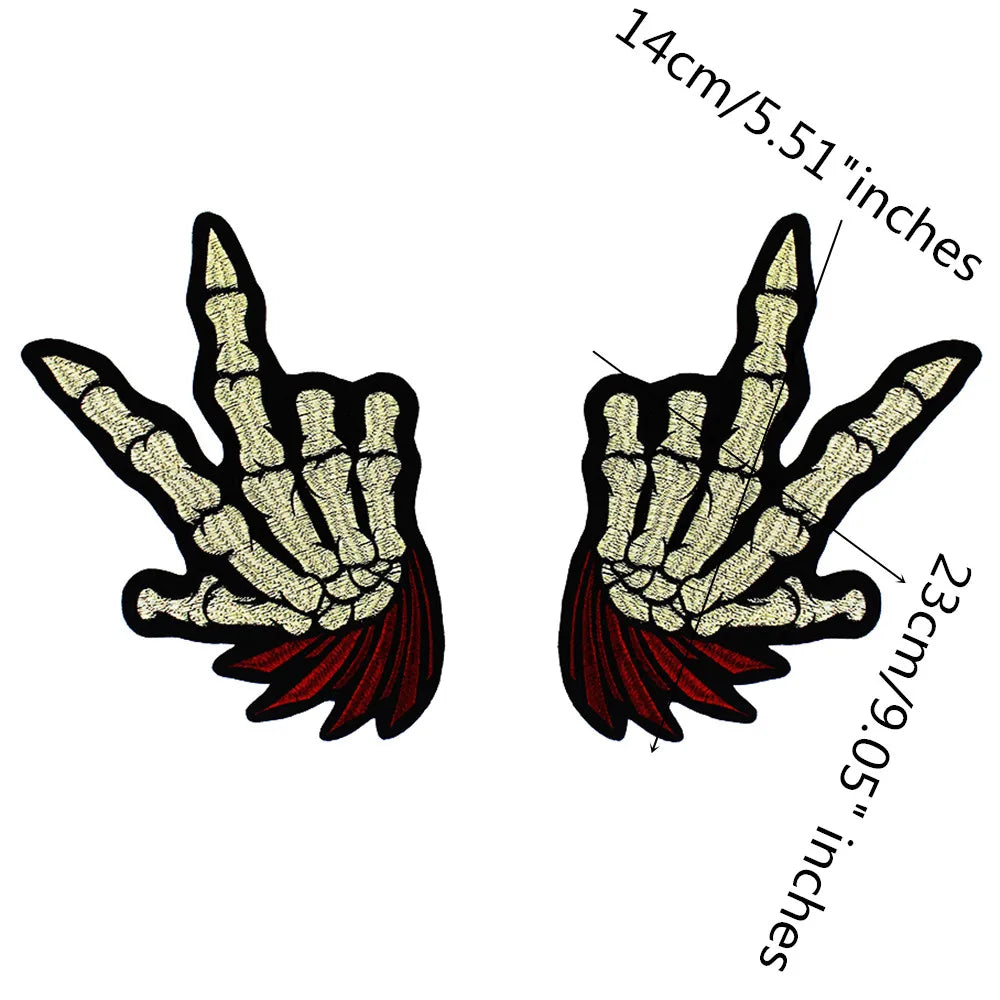 Skull Finger Embroidery Patch Appliques Iron on Patches Badge Clothes Sewing