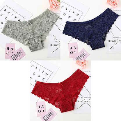 3pcs Sexy Lace Women Cozy Lingerie Briefs Underpants Low Waist Panties Underwear