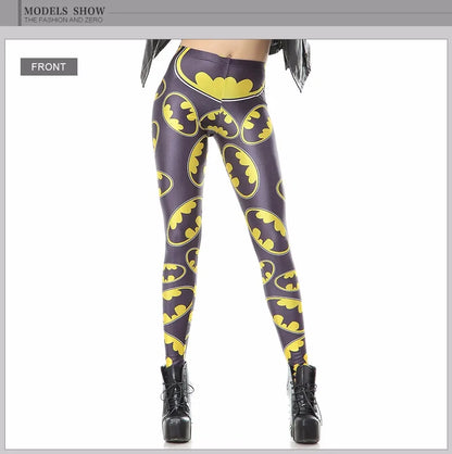 Women Batman Logo Badge Printed Skinny Leggings Pants