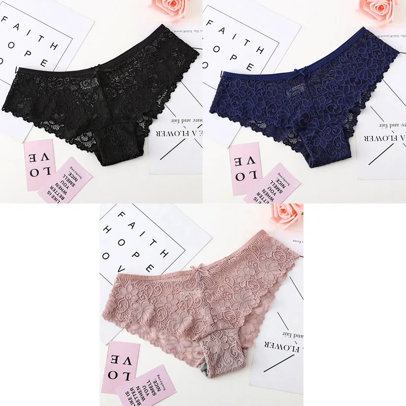 3pcs Sexy Lace Women Cozy Lingerie Briefs Underpants Low Waist Panties Underwear