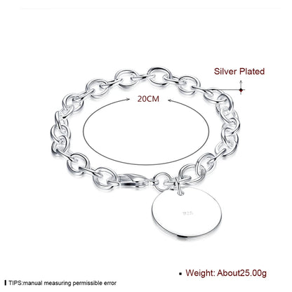 925 Sterling Silver Circle Tag Woman Fashion Wedding Engagement Party Bracelet