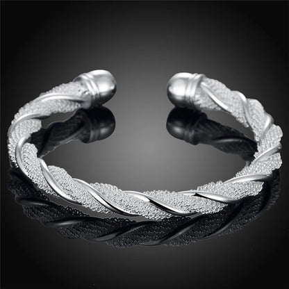 925 Silver Sterling Women Man Mesh Punk Wide Braided Chain Wristband Bracelet Bangle