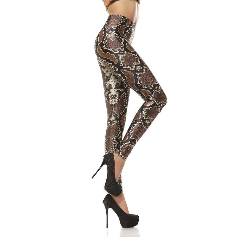 Women Design Fashion 3D Digital Snakeskin Slim Printed Leggings Pants