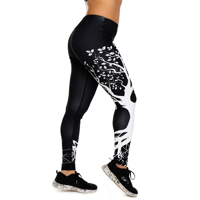 Sexy Yoga Trees Printed Dry Fit Sport Elastic Fitness Gym Sport Leggings Trousers