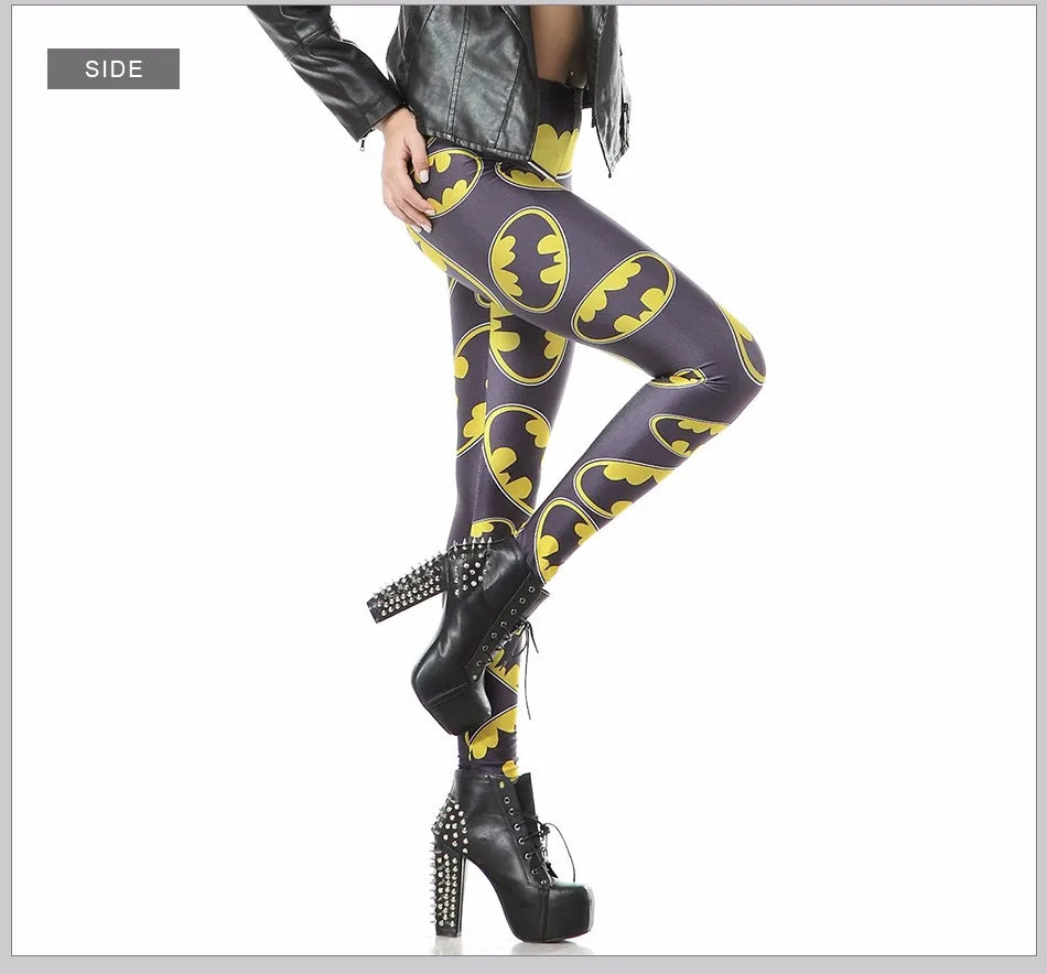 Women Batman Logo Badge Printed Skinny Leggings Pants