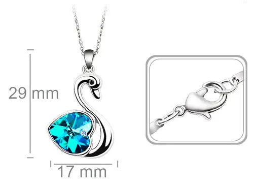 Women Crystal Swan Pendant Charm Lover Fashion Necklace Earring Gift Set