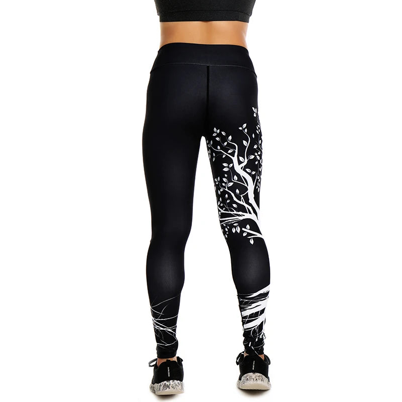 Sexy Yoga Trees Printed Dry Fit Sport Elastic Fitness Gym Sport Leggings Trousers