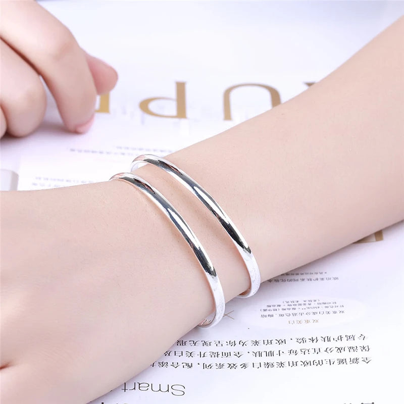 925 Sterling Silver Double Circle Line Woman Wedding Engagement Fashion Charm Party Bangle Bracelet