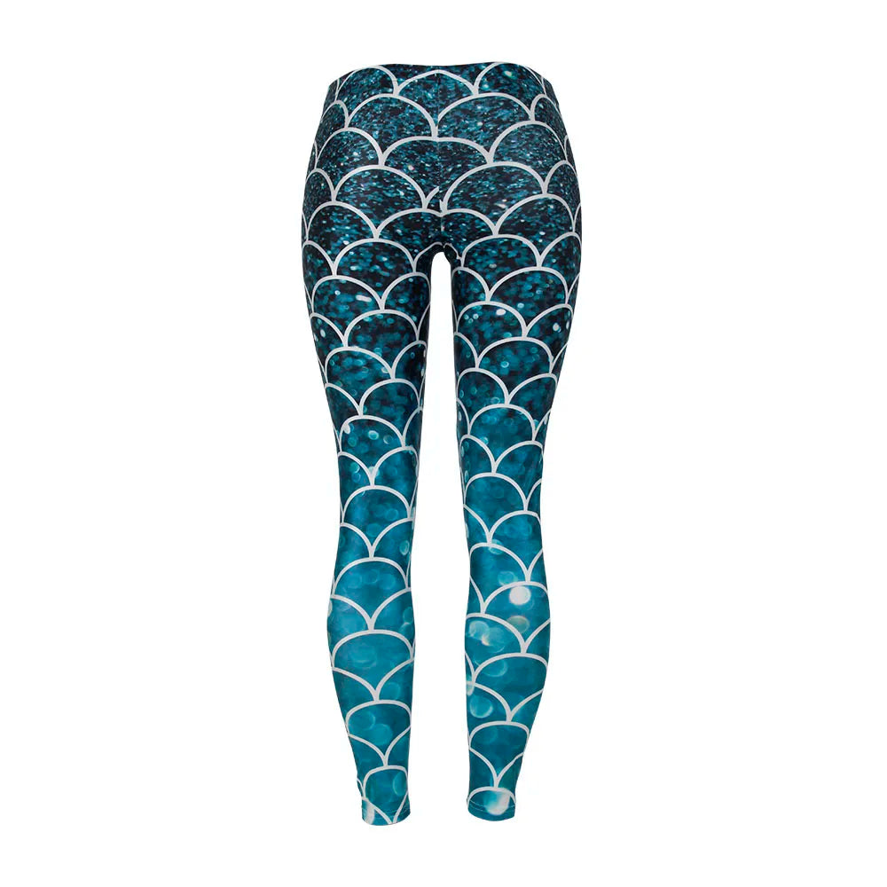 Women Fashion Mermaid Glitter Digital Print Leggings Pants