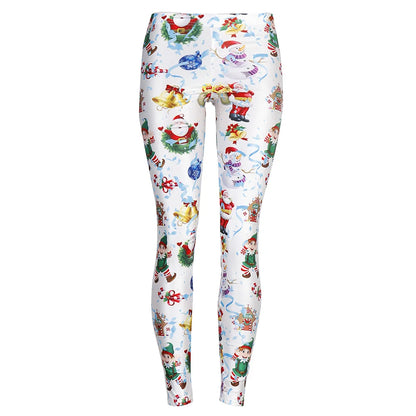 Women Plus Size Christmas Bell Tree Prints Pants Leggings