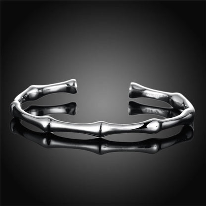 925 Sterling Silver Bamboo Joint Opening Women Wedding Engagement Party Fashion Cuff Bracelet Bangles