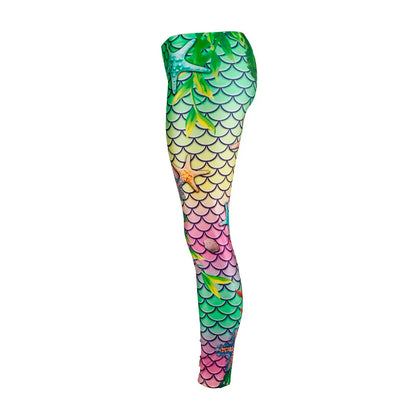 Women Mermaid Ocean Starfish Fish Scales Digital Print Leggings Workout Pants