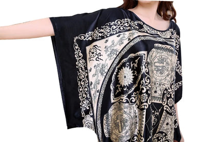 Plus Size Women Nightgown Printed Loose Sleepwear Nightwear Robe Bath Gown