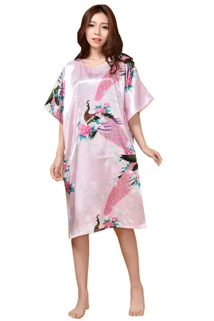 Plus Size Women Nightgown Printed Loose Sleepwear Nightwear Robe Bath Gown