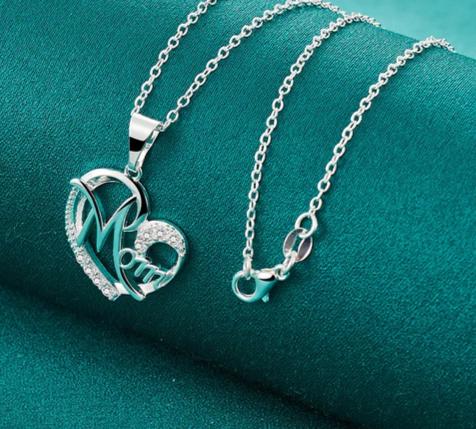 925 Sterling Silver 18-30Inches Chain Zircon Mom Heart Woman Wedding Party Charm Pendant Necklace