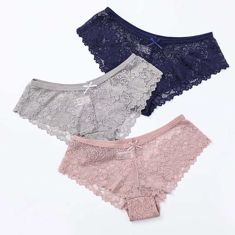 3pcs Sexy Lace Women Cozy Lingerie Briefs Underpants Low Waist Panties Underwear