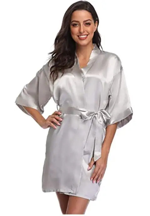 Women Kimono Robe Bathrobe Satin Bridesmaid Robes Dressing Night Gowns