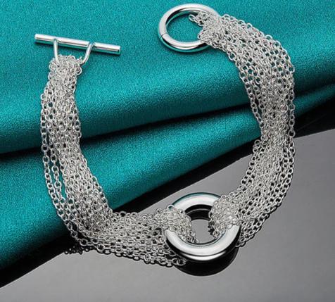 925 Sterling Silver Men Woman Charm Wedding Engagement Party Fashion Chain Round O Bracelet