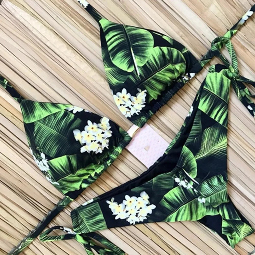 Sexy Print Swimsuit Bandage Two-Piece Swimwear Brazilian Beachwear Bathing Suit