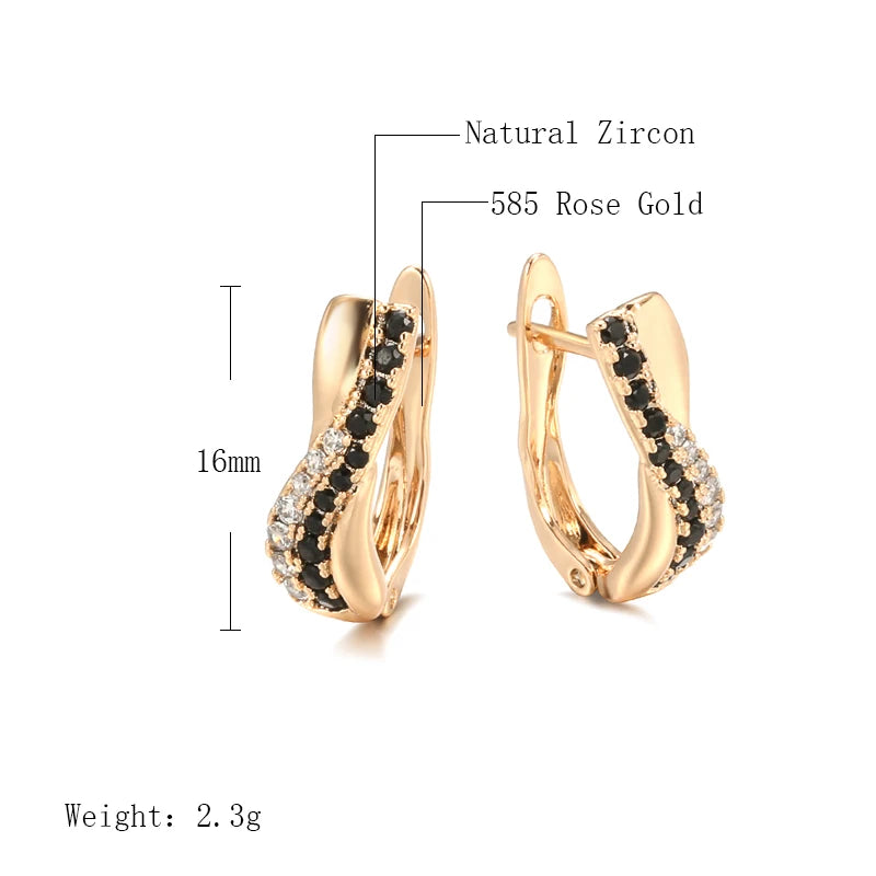 Women Black Natural Zircon Dangle 585 Rose Gold Color Romantic Wedding Earrings