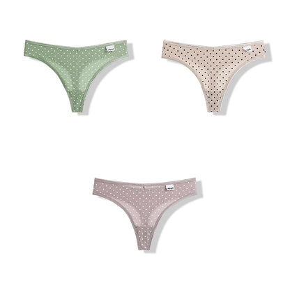 3 Pcs Underwear Women T-back Panties Sports Thongs G-String Cotton Dot Print Lingerie