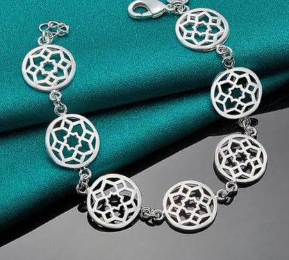 925 Sterling Silver Gold Round Flower Women Wedding Engagement Party Chain Bracelet