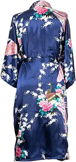 Women Flower Peacock Kimono Yukata Night Dress Gown Pajamas