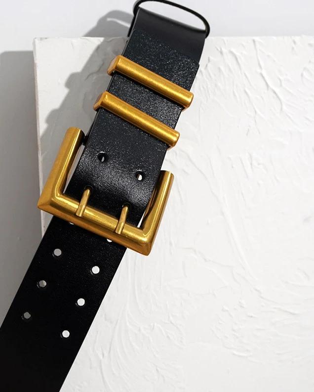 Luxury Designs Women Leather Soft Double Pin Buckle Waist Strap Belt