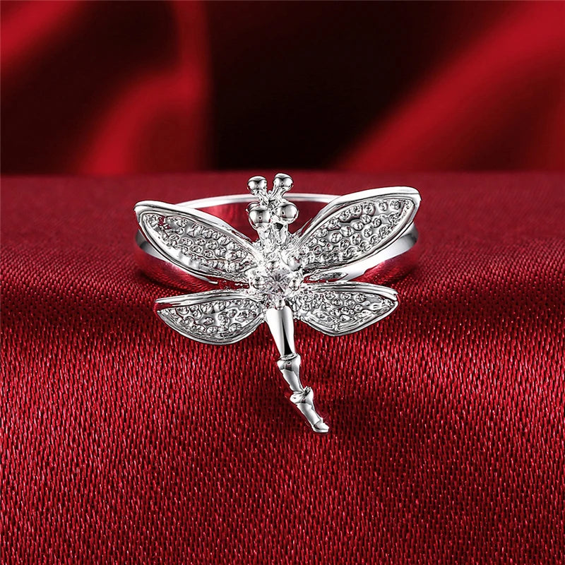 925 Sterling Silver Dragonfly Women Wedding Engagement Fashion Charm Ring