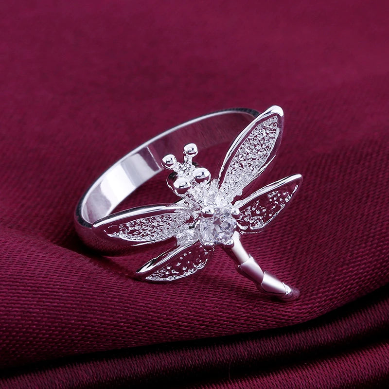 925 Sterling Silver Dragonfly Women Wedding Engagement Fashion Charm Ring