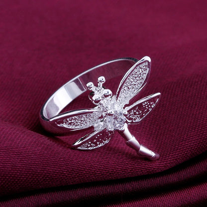 925 Sterling Silver Dragonfly Women Wedding Engagement Fashion Charm Ring