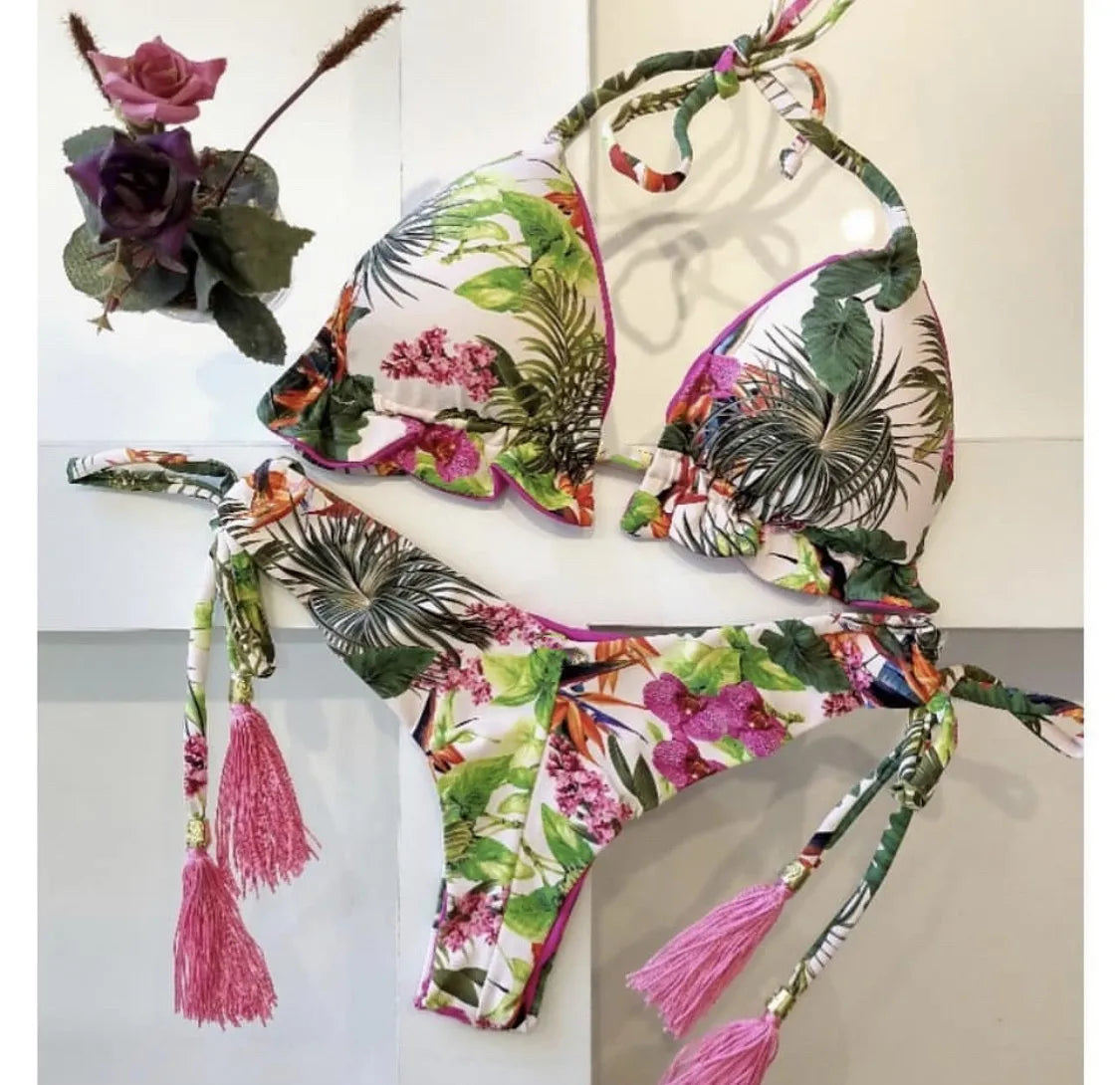 Sexy Print Swimsuit Bandage Two-Piece Swimwear Brazilian Beachwear Bathing Suit