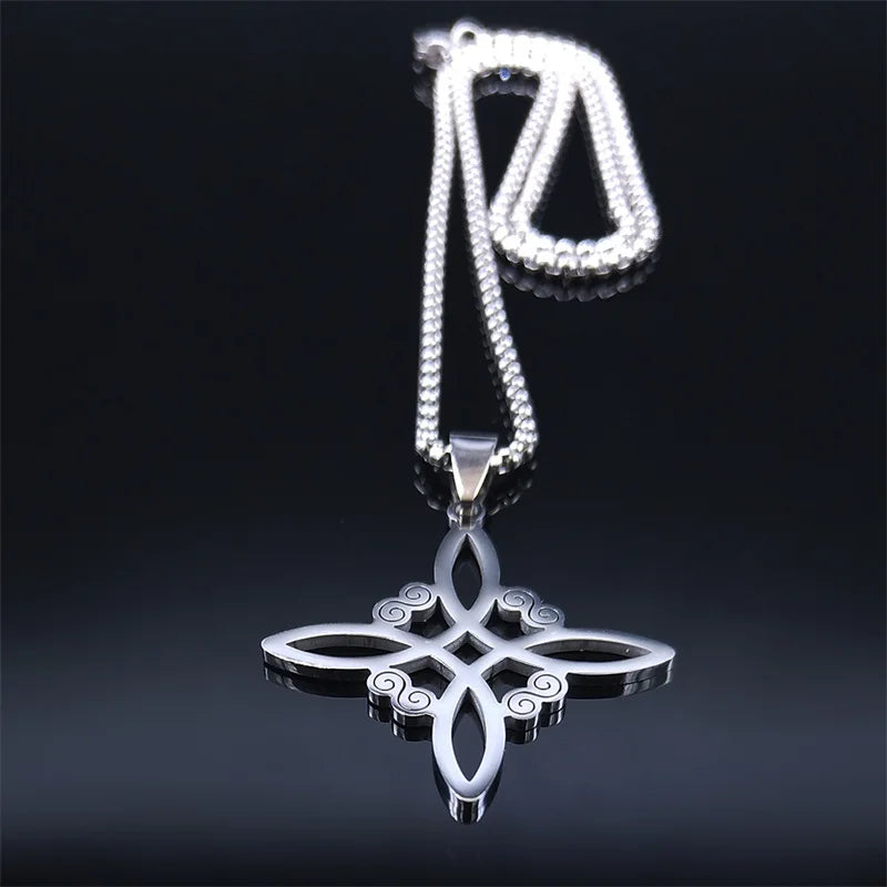 Men Women Silver Color Wicca Witchcraft Stainless Steel Witch Irish Knot Necklace