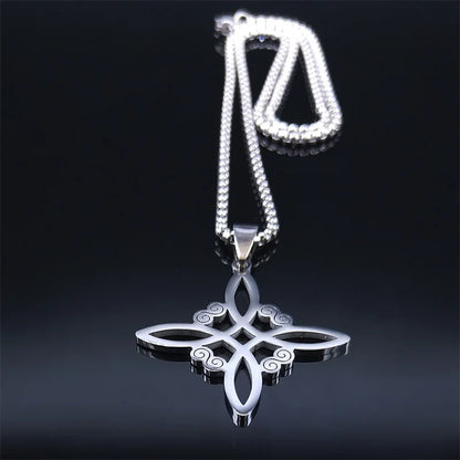 Men Women Silver Color Wicca Witchcraft Stainless Steel Witch Irish Knot Necklace