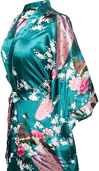 Women Flower Peacock Kimono Yukata Night Dress Gown Pajamas