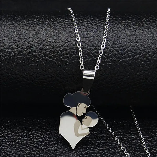 Stainless Steel Chain Kids Silver Color Women Mother Mom Daughter Necklace Pendant Necklace
