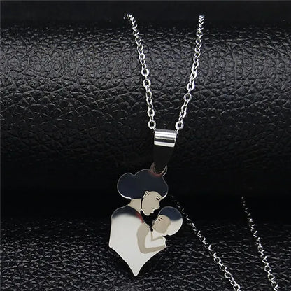 Stainless Steel Chain Kids Silver Color Women Mother Mom Daughter Necklace Pendant Necklace