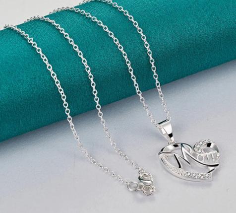 925 Sterling Silver 18-30Inches Chain Zircon Mom Heart Woman Wedding Party Charm Pendant Necklace