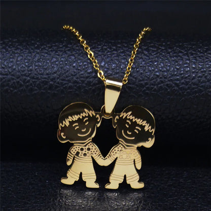 Women Mother Gold Color Boy Girl Kids Stainless Steel Necklace