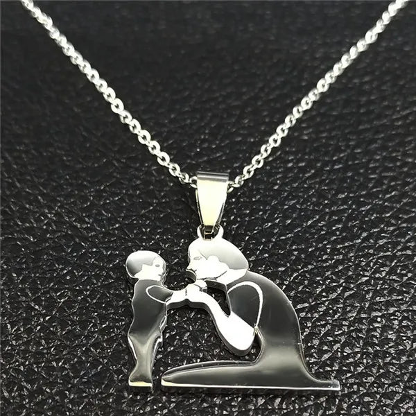 Stainless Steel Chain Kids Silver Color Women Mother Mom Daughter Necklace Pendant Necklace