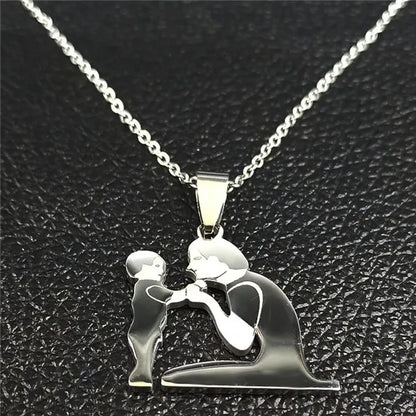 Stainless Steel Chain Kids Silver Color Women Mother Mom Daughter Necklace Pendant Necklace