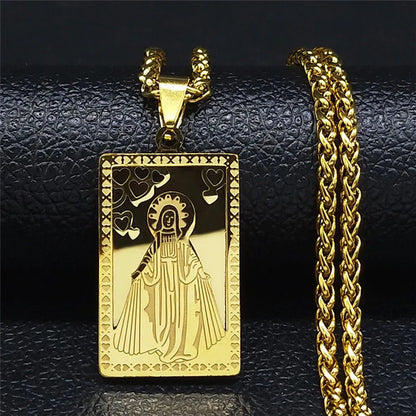 Men Stainless Steel Hip Hop Virgin Mary Medal Our Lady of Guadalupe Pendant Necklace