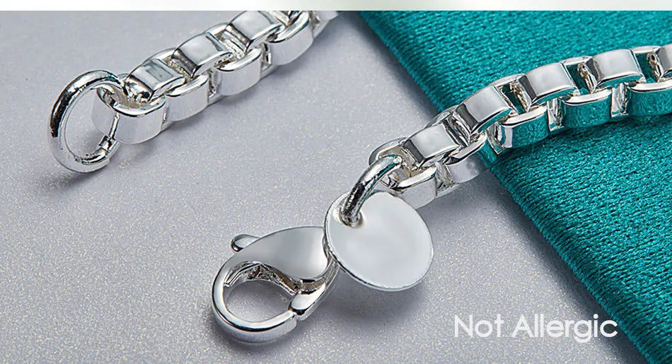 925 Sterling Silver 4mm Man Women Charm Wedding Engagement Party Fashion Box Chain Bracelet