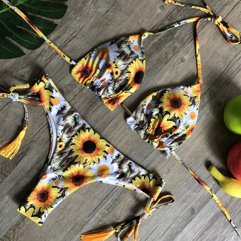 Sexy Print Swimsuit Bandage Two-Piece Swimwear Brazilian Beachwear Bathing Suit