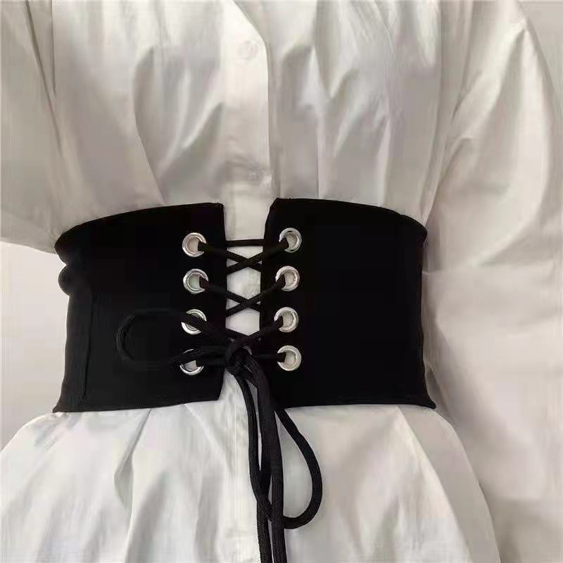 Women Black Designer Waistbands Zipper Cummerbunds Elastic Wide Waist Belts