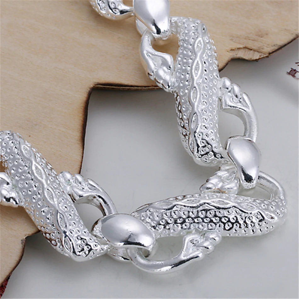 Women 925 Sterling Silver Dragon Wedding Engagement Party Fashion Charm Bracelet Bangle