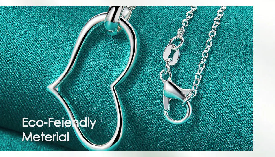 925 Sterling Silver Heart 18 Inch Chain Woman Fashion Wedding Engagement Party Charm Pendant Necklace